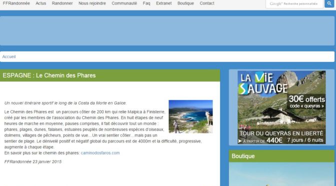 O Camiño dos Faros en la revista de la Federación Francesa de Senderismo